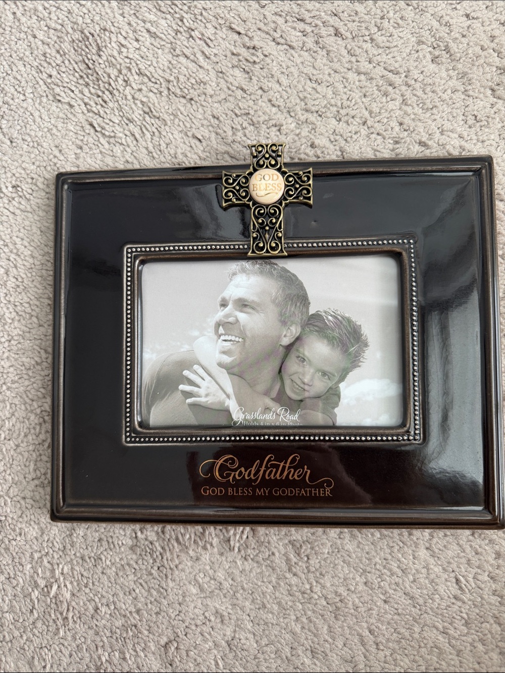 Godfather Black Picture Frame with Gold Cross Accent